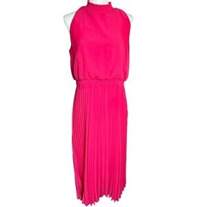 SAM EDELMAN Size 10 Pink Pleated Sleeveless Mock Neck Keyhole Back Maxi Dress‎